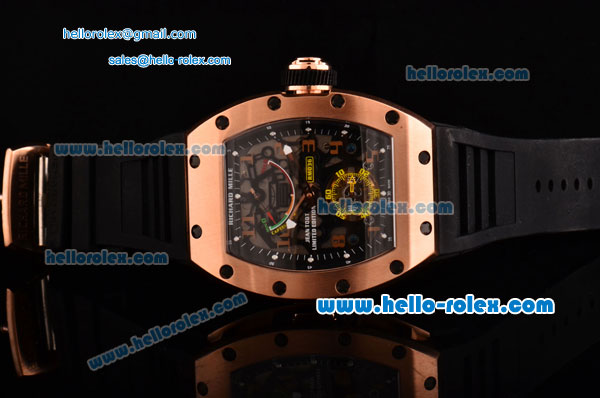 Richard Mille RM036 ST28-UP Automatic Rose Gold Case with Black Rubber Strap Skeleton Dial and Arabic Numeral Markers- 7750 Coating - Click Image to Close